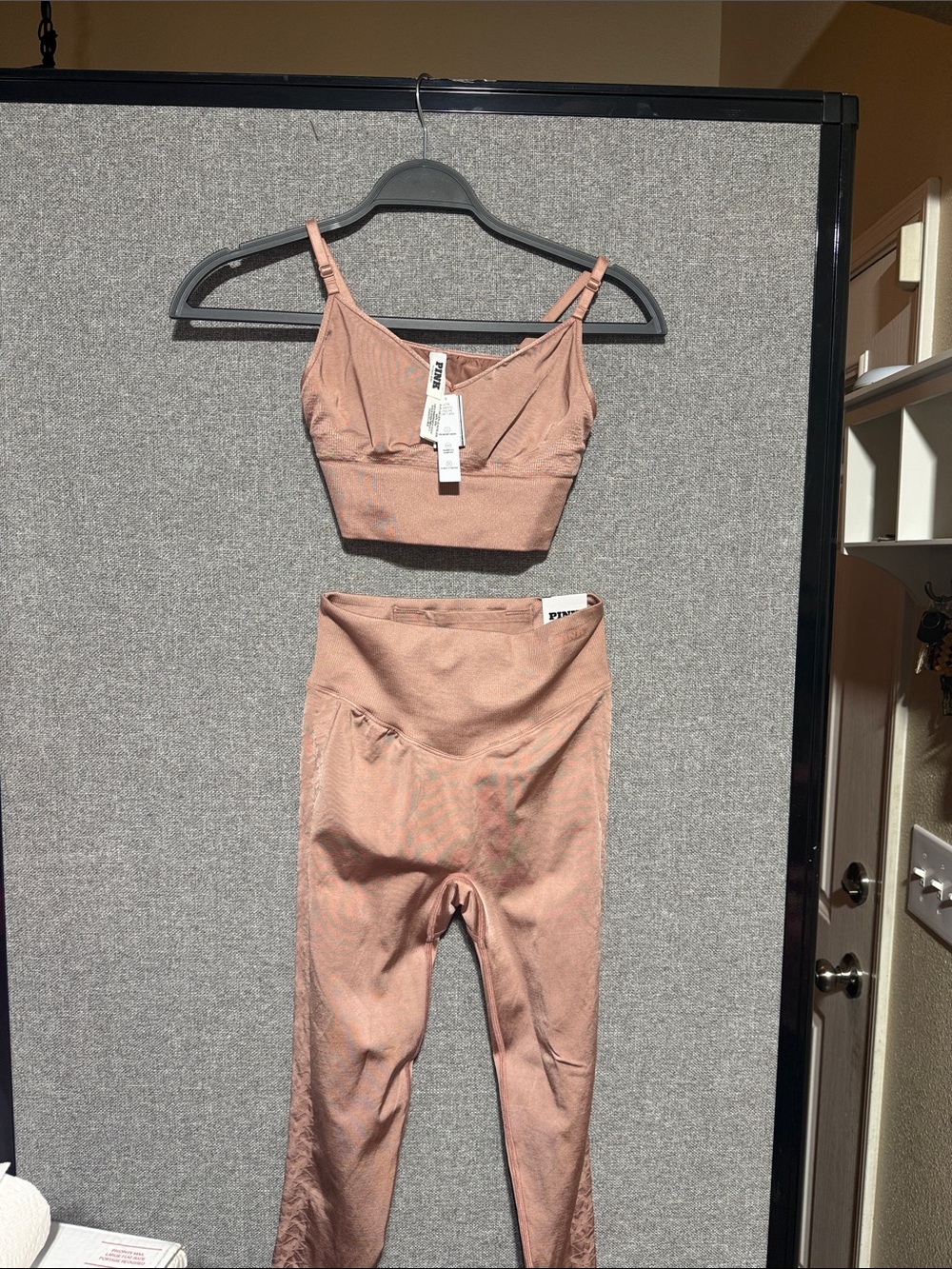 PINK Victoria's Secret Dusty Rose Seamless Bralette & Leggings Set